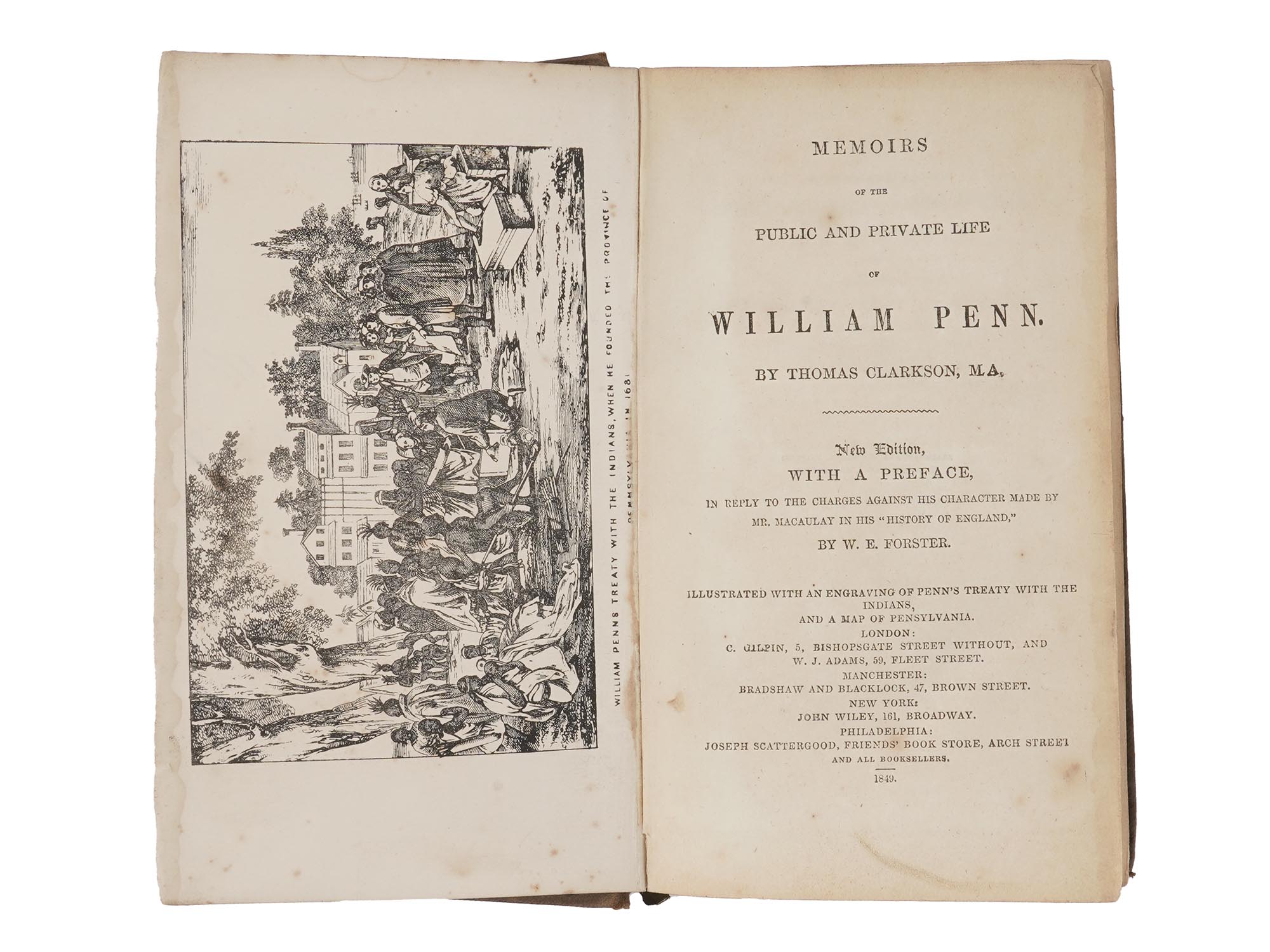 RARE ANTIQUE 1849 WILLIAM PENN LIFE QUAKER BOOK PIC-4